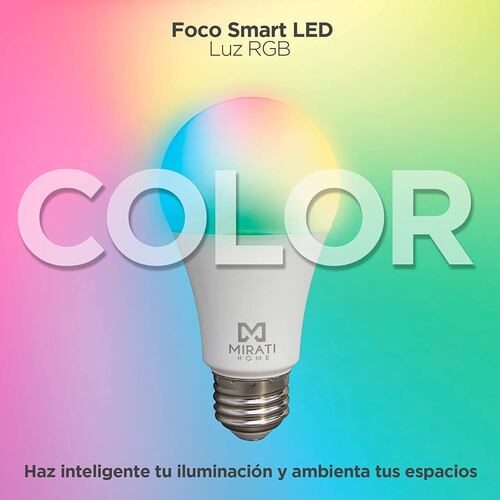 Foco Smart LED de 9 W, Mirati Home MFC2, Luz RGB, 2.4 GHz, compatible con Alexa y Google Assistant.