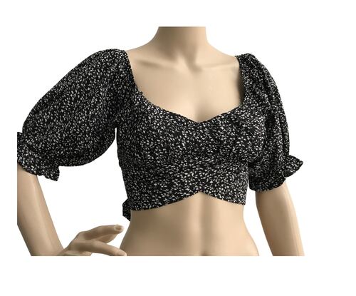 Blusa corta con hombros descubiertos, manga bombacha  y lazo para moño atrás  Papermoon