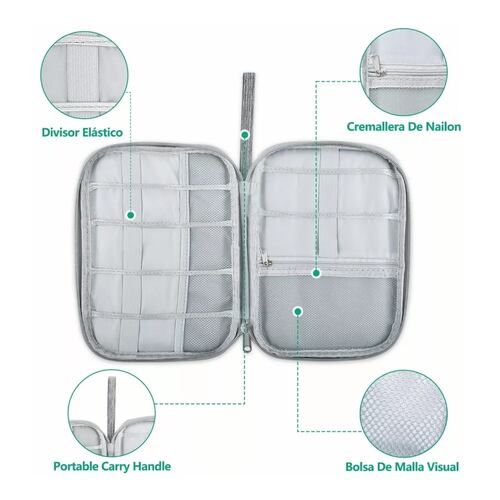 Bolsa De Almacenamiento Cables De Datos Portátil. Impermea Gray