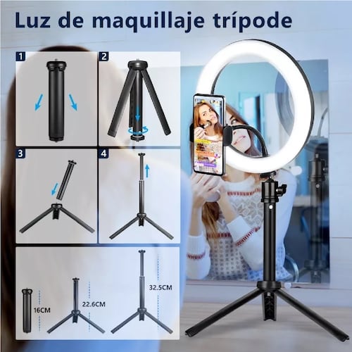 Aro De Luz  Maquillaje Led Con Remoto Tripie Foto Video