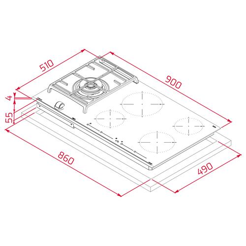 Parrilla Híbrida Gas Eléctrica Empotrar Teka JZC 95314 ABB BK 90 cm 5 Quemadores.