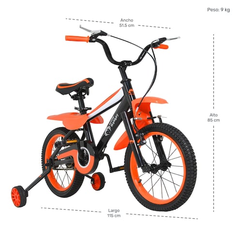 Bicicleta Infantil Naranja R16 Niño Llantas Entrenadoras