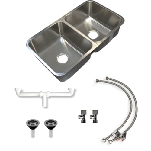 Tarja Doble En Acero Inox. Llave Monomando Y Kit Instalación (medidas de tarja 82 x 47 cm).