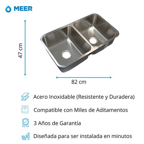 Tarja Doble En Acero Inox. Llave Monomando Y Kit Instalación (medidas de tarja 82 x 47 cm).