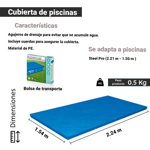 Cubierta Para Alberca Rectangular Pvc 221cm Cobertor Piscina.