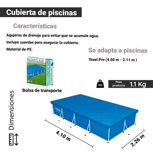 Cubierta Para Alberca Rectangular Bestway 400cm Plástico