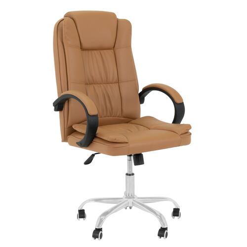 Sillon Ejecutivo de Oficina con Respaldo Alto, Cubierta de Tela Tipo Piel con Base de Metal y Ruedas Giratorias, Silla Ergonomica con Ajuste de Altura