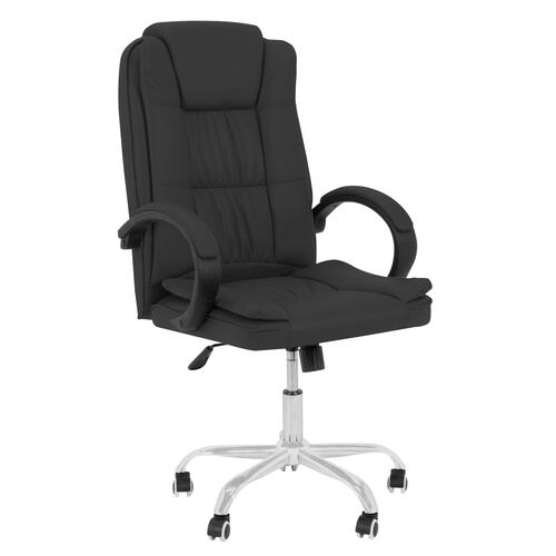Sillon Ejecutivo de Oficina con Respaldo Alto, Cubierta de Tela Tipo Piel con Base de Metal y Ruedas Giratorias, Silla Ergonomica con Ajuste de Altura