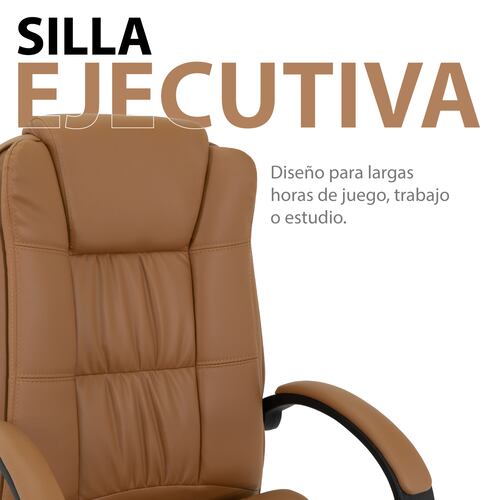 Sillon Ejecutivo de Oficina con Respaldo Alto, Cubierta de Tela Tipo Piel con Base de Metal y Ruedas Giratorias, Silla Ergonomica con Ajuste de Altura