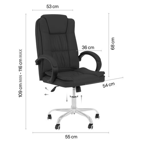 Sillon Ejecutivo de Oficina con Respaldo Alto, Cubierta de Tela Tipo Piel con Base de Metal y Ruedas Giratorias, Silla Ergonomica con Ajuste de Altura