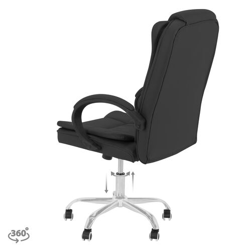 Sillon Ejecutivo de Oficina con Respaldo Alto, Cubierta de Tela Tipo Piel con Base de Metal y Ruedas Giratorias, Silla Ergonomica con Ajuste de Altura