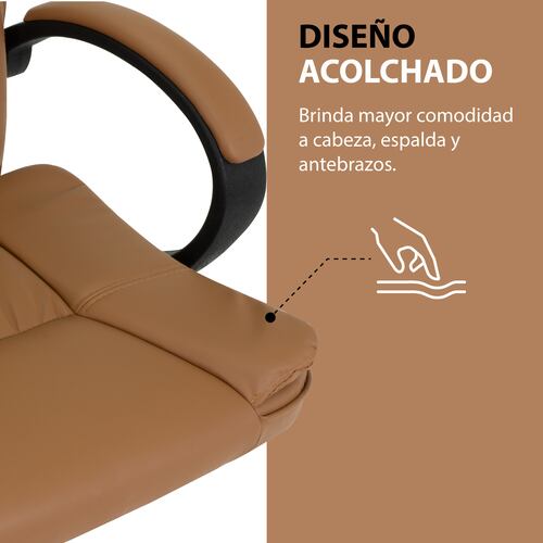 Sillon Ejecutivo de Oficina con Respaldo Alto, Cubierta de Tela Tipo Piel con Base de Metal y Ruedas Giratorias, Silla Ergonomica con Ajuste de Altura