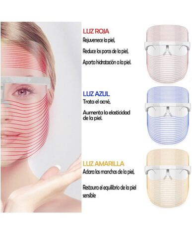 Mascara Facial Led 3 Colores Rejuvenecimiento Acné Manchas   