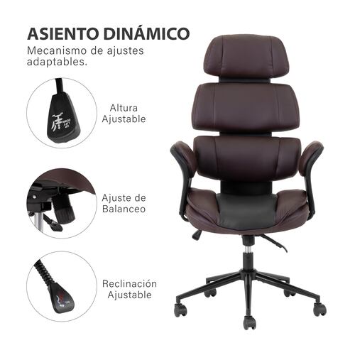 Silla Ejecutiva Ergonómica Onof de Piel con Respaldo Alto para Oficina, Altura Ajustable para Computadora