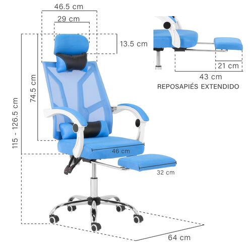 Silla de Oficina Onof con Almohadillas Lumbares + Reposacabezas + Reposapies , Silla de Trabajo Giratoria con Altura Ajustable