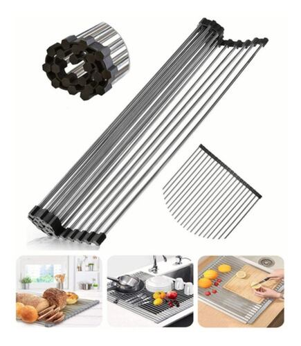 Escurridor Trastes Enrollable Multiusos Acero Inoxidable