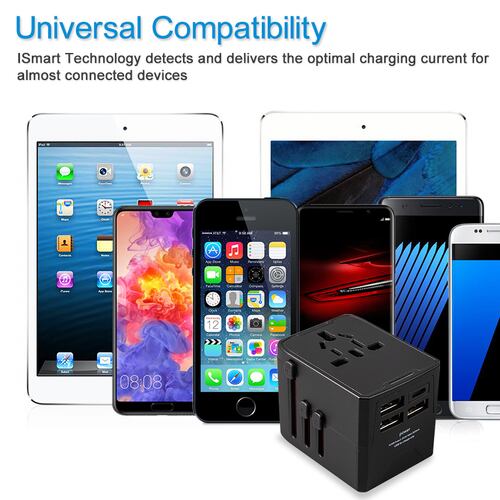 Adaptador de viaje internacional con enchufe universal, 3 puertos USB y 1 Tipo C, ideal para más de 160 países