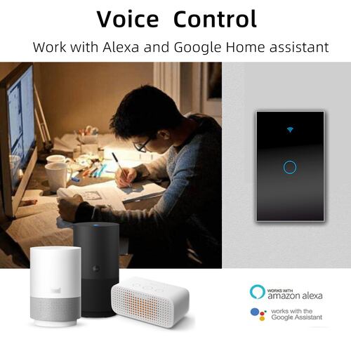 Apagador inteligente WiFi 1 vía, interruptor de luz de pared Smart Switch compatible con Alexa, Google Home, Smart Life