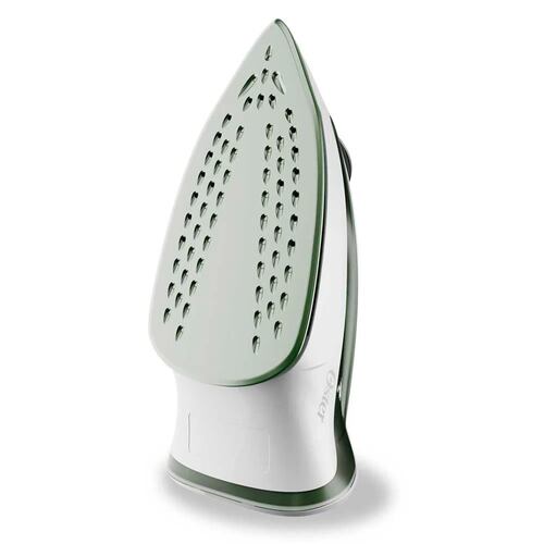Plancha de vapor Oster blanca- verde con suela de antiaderente GCSTBS3803VER