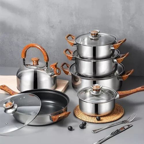 Bateria De Cocina 6 Pcs Cacerolas Y Sarten Acero Inoxidable