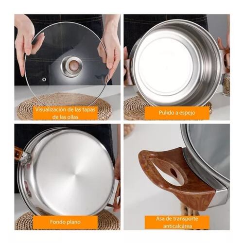 Bateria De Cocina 6 Pcs Cacerolas Y Sarten Acero Inoxidable