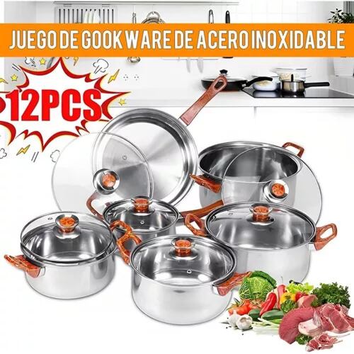 Bateria De Cocina 6 Pcs Cacerolas Y Sarten Acero Inoxidable