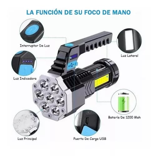 Linterna Táctica Recargable Lámpara De Mano Portátil Led+cob