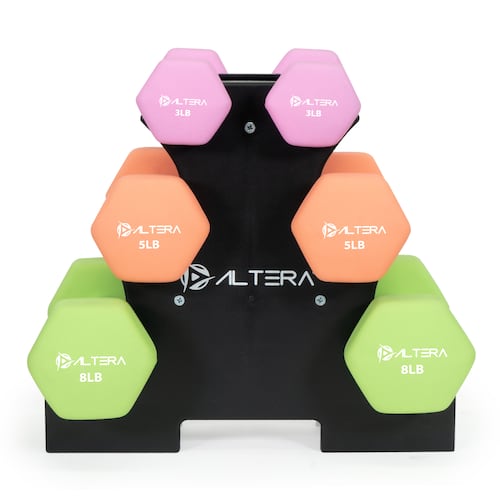 Kit con 3 Pares Mancuernas Hexagonales Altera  3, 5 y 8 Lbs con Forro de Neopreno Premium para Ejercicio