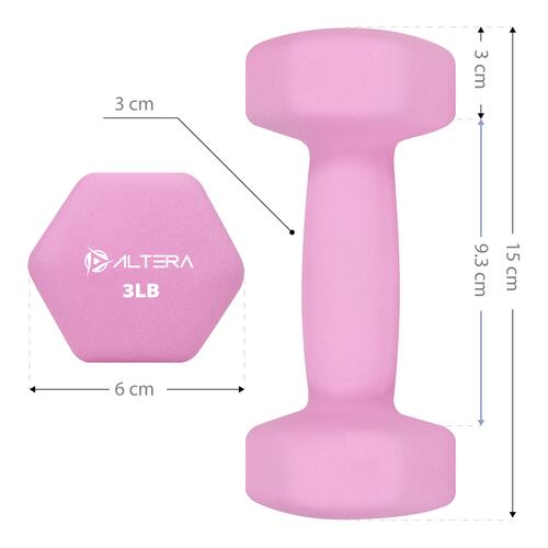 Kit con 3 Pares Mancuernas Hexagonales Altera  3, 5 y 8 Lbs con Forro de Neopreno Premium para Ejercicio