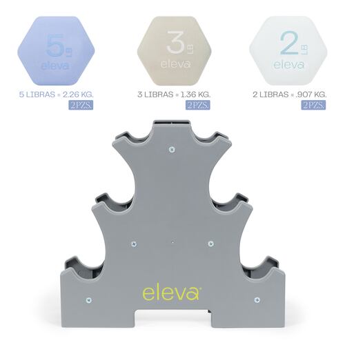Mancuernas Hexagonales Eleva de 2, 3 y 5 Lbs 6 Piezas 20 Libras con Rack de Almacenamiento para Mancuernas Equipo De Ejercicio Fitness Gimnasio
