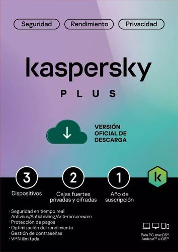 ESD Kaspersky Plus 3 Disp 2 Cuentas KPM 1 año