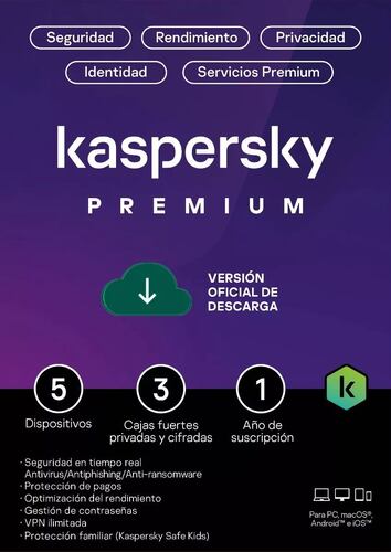 ESD Kaspersky Premium 5 Disp 3 Cuentas KPM 1 año