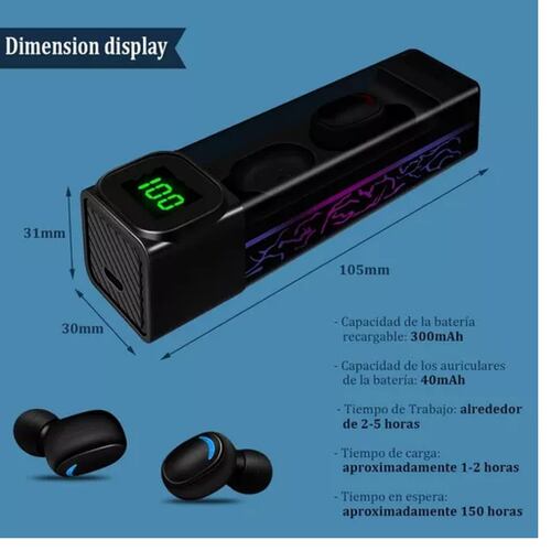 Audífonos Intraurales Hyiear Bluetooth 5.0 Estéreo.