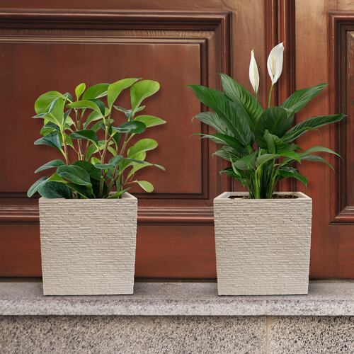 AGBOX Maceta Jardinera Cuadrada Efecto Ladrillo STRATA Gris AG-GN687STONE.