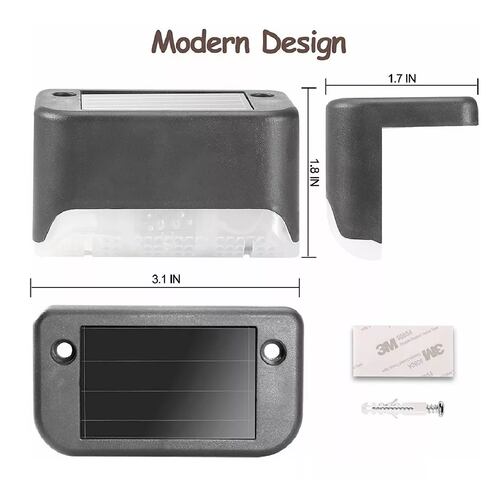 4 Pcs Lámpara Luz Solar Exterior Jardín Escalera Tierra Led Negra