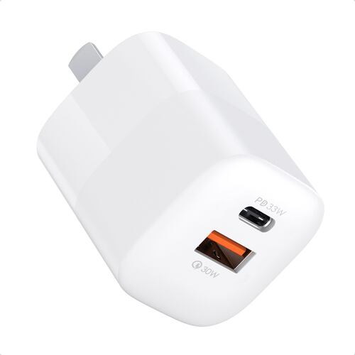 Mini Cubo de Carga Rápida USB A y Tipo C 33W Blanco.