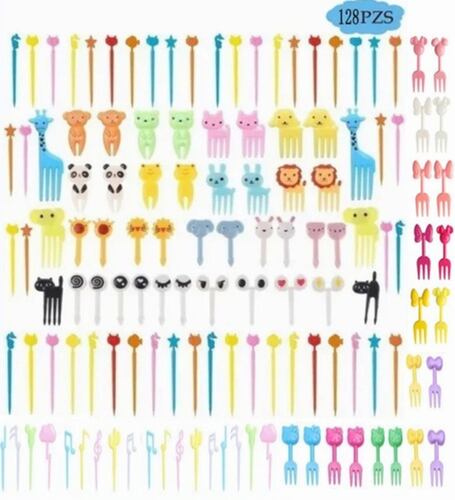 Almuerzo 128 Piezas Mini Tenedores Animados Niños Palillos multicolor