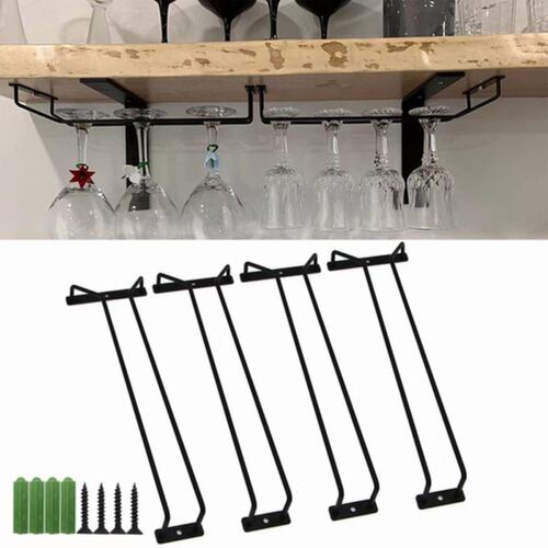 4pcs 14in Soporte Para Copas De Metal Vino Estante Colgante NEGRO