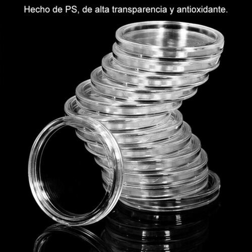 Caja Plástica 100 Capsulas Tamaño Ajustable Para Moneda 40mm TRANSPARENTE