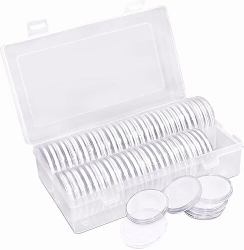 Caja Plástica 100 Capsulas Tamaño Ajustable Para Moneda 40mm TRANSPARENTE
