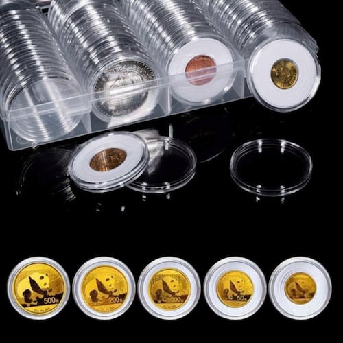 Caja Plástica 100 Capsulas Tamaño Ajustable Para Moneda 40mm TRANSPARENTE