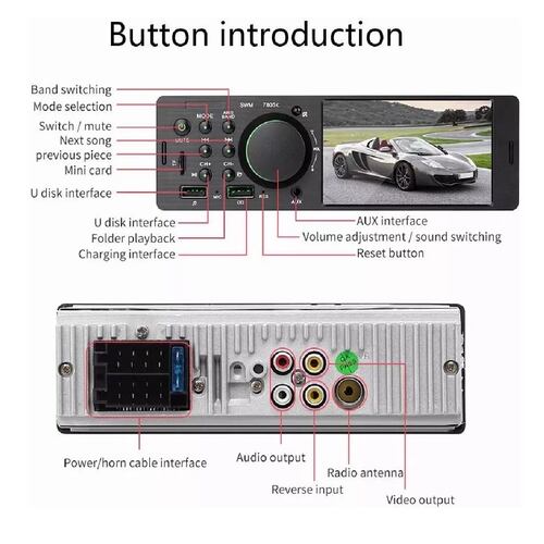 Auto Estereos Pantalla Táctil 1 Din Bluetooth Usb Cámara