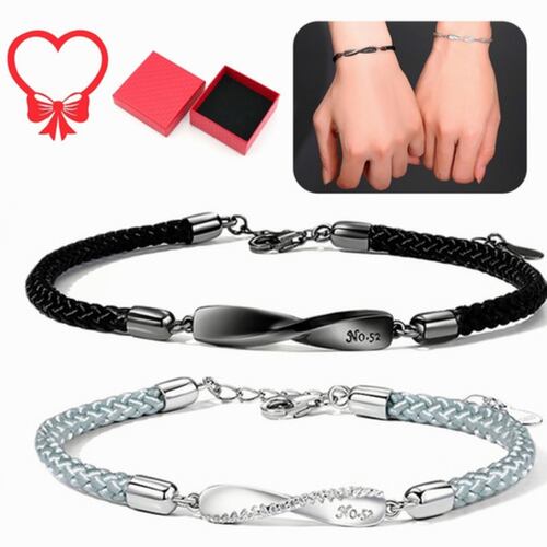 Pulseras para Pareja Par Negro con Plateado.