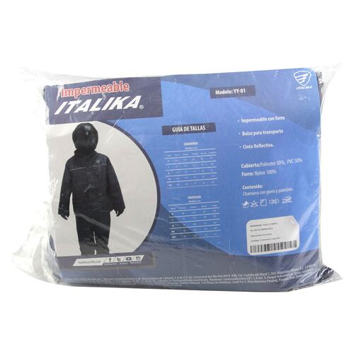 Impermeable Motociclista Italika chamarra gorro y pantalón T-L.