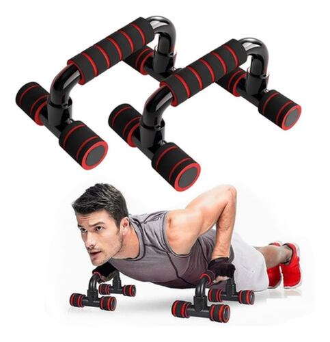 Par De Barras Para Hacer Metal Lagartijas Gym Negro Rojo