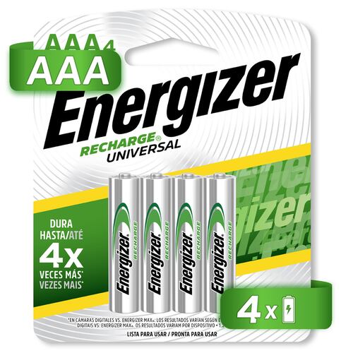 Pilas Baterías Energizer Recargables 4 piezas AAA 800 mAh