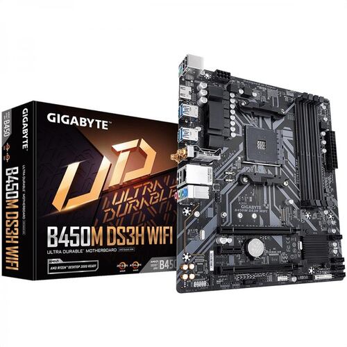 Tarjeta Madre GIGABYTE B450M DS3H WIFI BT 4xDDR4 2xPCI-E USB3 Socket AM4.