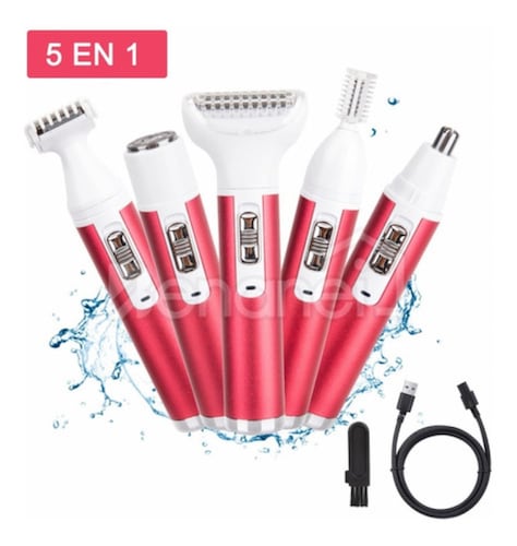 Maquinilla De Depiladora Eléctrica Facial Recargable 5 En 1 Rosa