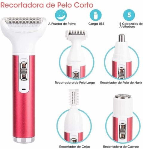 Maquinilla De Depiladora Eléctrica Facial Recargable 5 En 1 Rosa