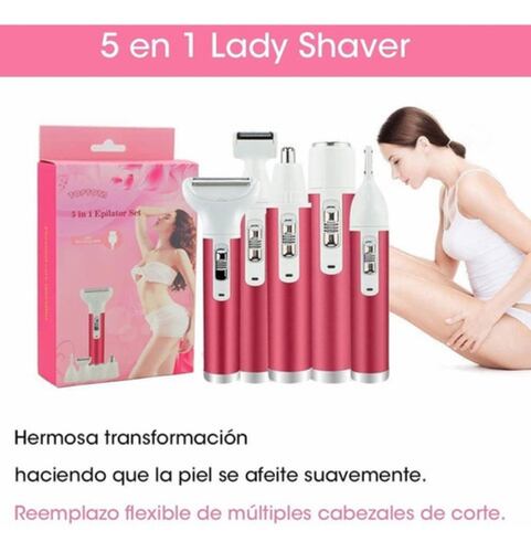 Maquinilla De Depiladora Eléctrica Facial Recargable 5 En 1 Rosa